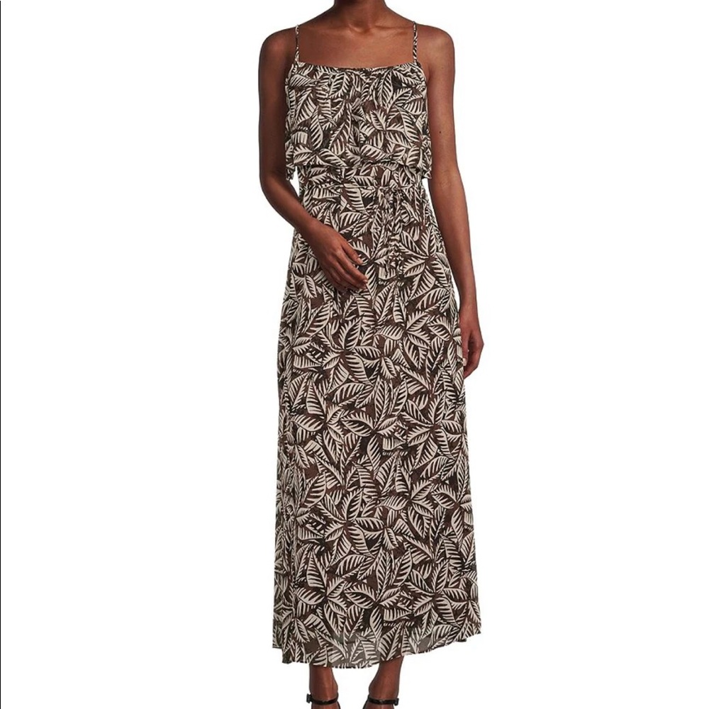 Calvin Klein
Palm Print Square Neck Spaghetti Strap Tie Waist Popover  Dress🫐